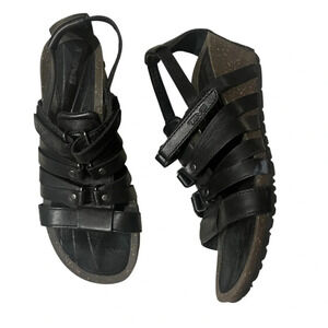 Teva Cabrillo Gladiator Wedge Strap Sandal Hook-Loop Black Leather Women US 6.5